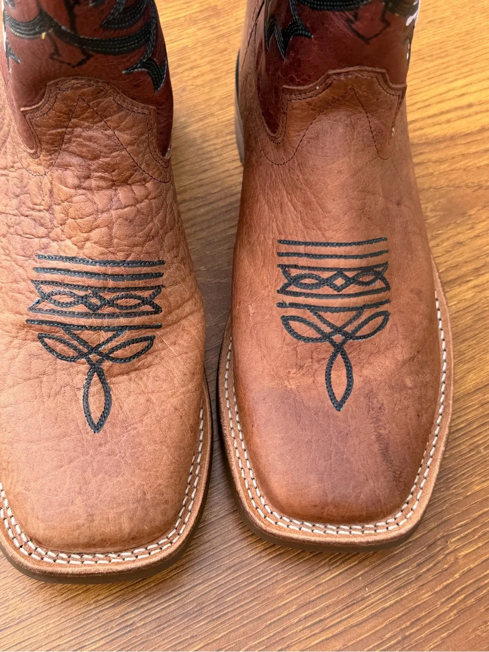 Old West Men’s 6D Brown Leather Cowboy Boots Skull Graphic Square Toe Handmade